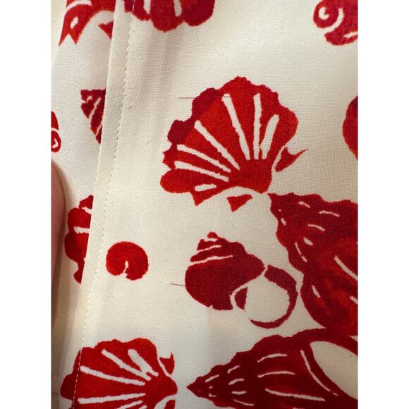Samantha Sung Red & Ivory 100% Silk Printed Midi Dress with 3/4 Sleeves Size 2 - Picture 8 of 11